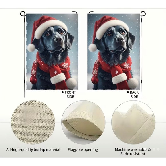 Black Labrador Christmas Garden Flag Winter Dog Scarf Hat Snow Santa - Picture 3 of 3